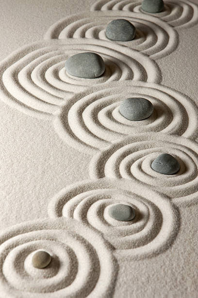 Stones on raked sand. Zen concept.